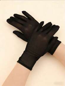 1 Pair Black Elegant Lace Mesh Short Gloves For Women, Breathable For Driving, Suitable For Evening Gowns And Formal Occasions,Travel,Festival - A - View 1
