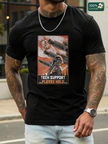 Camiseta con estampado de anime para hombre, estilo vintage, con estampado gráfico "Tech Port Please Hold", diseño retro desgastado con detalles en naranja y negro, camiseta casual de algodón suave para uso diario, regalo para gamers y entusiastas de la tecnología, corte clásico para comodidad durante todo el día, camisetas estampadas unisex para hombre, camiseta de anime, camiseta gráfica de manga corta - camiseta de moda veraniega para uso casual en todas las estaciones. ‌ Moda de Verano, Ropa Casual, Estilo Urbano, Atuendos Cotidianos, Cómodo, Moderno, Estilo de Vida Activo, Clásico, Look de Verano Relajado. El mejor regalo para Hombres y Mujeres. - Negro - Ver 8