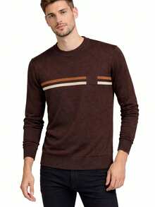 Men's Crew Neck Sweater, Men's Long Sleeve Knit Sweaters, Old Money Men's Clothing, Elegant Winter, Work, Leisure, Party, Casual - 鏽棕色 - 查看 1