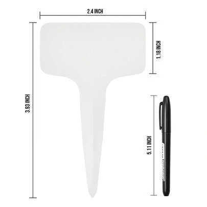 200 piezas Etiquetas de plantas tipo T de plástico, señales de jardín resistentes al agua, estacas de marcador de vivero y jardín para plántulas, flores, verduras, hierbas y macetas, con bolígrafo permanente (Blanco)