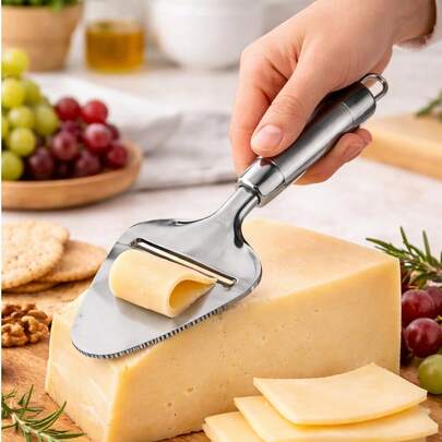 Cortador de queso, cuchillo para mantequilla, cortador de jamón y espátula para pasteles de acero inoxidable de grado alimenticio, Diseño de borde liso, herramientas de cocina manuales, corte y extendido fácil