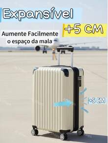 Expandable Carry-On Suitcase With Double Zippers, Durable ABS Structure, 4 Removable Wheels, 10kg Capacity, Carry-On Capacity, Adjustable Telescopic Handle, Secure Combination Lock - Ivory - View 6