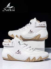 Salkin 手工休闲男士设计师靴，松紧带，钩环，舒适透气皮鞋，男士户外防滑百搭踝靴，春/秋，时尚搭配毛衣 - 白色 - 查看 6