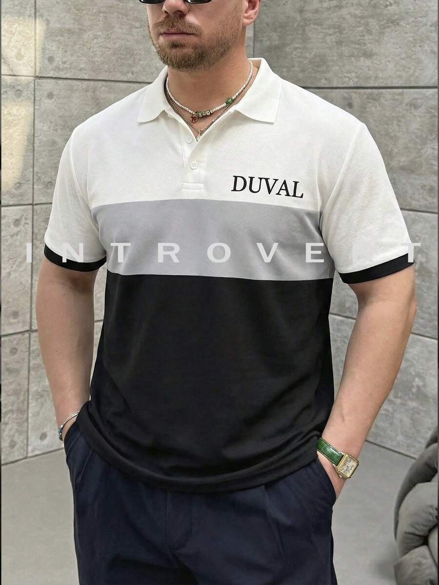 Men's New Fashionable Versatile Printed Lapel College Style Classic Men's Casual Polo Shirt, Soft Breathable Fabric, Regular Fit, All-Match Casual Tops - White - View 1