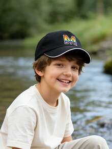 1顶儿童26字母个性化遮阳帽棒球帽男女童可调节后扣户外休闲遮阳帽8-16岁 - 黑色 - 查看 4