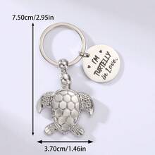 合金钥匙扣，献给海龟爱好者，“我爱海龟”刻字圆形吊坠，创意海龟造型汽车钥匙链 - 彩色 - 查看 5
