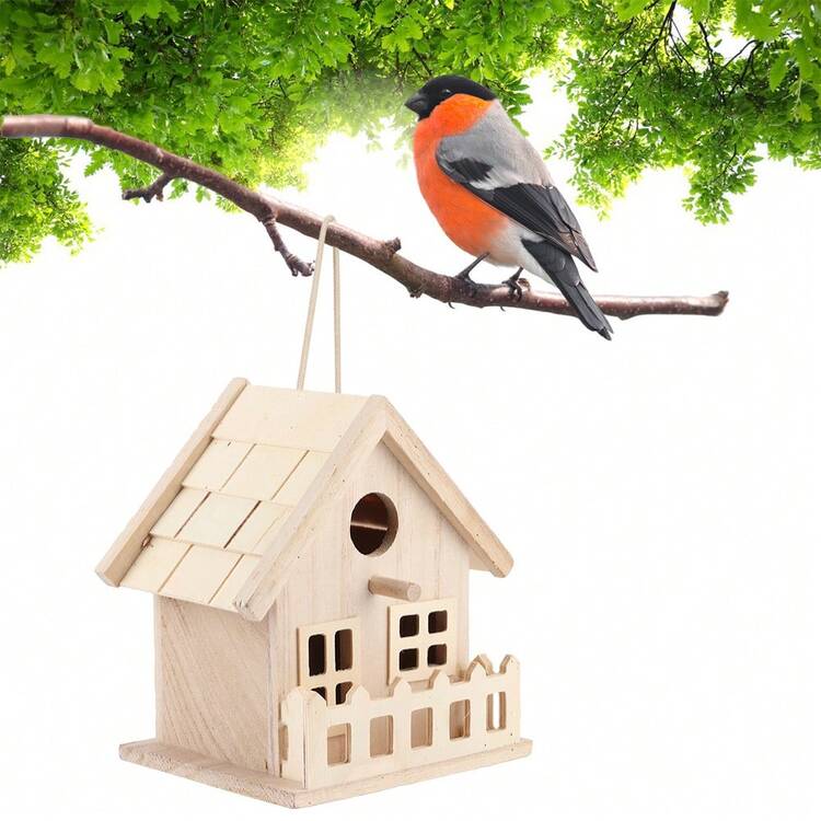Wooden Bird House For Outdoor, Hanging Nest Box For Wild Birds, Rustic Garden Decor For Backyard Patio Yard - 查看 7