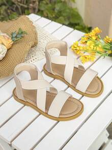 Girls White Criss-Cross Sandals | Children's Summer Shoes - Beige - View 3