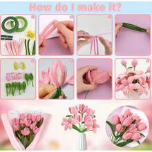 400Pcs DIY Flower Making Kit, 4 Assorted Colors Pipe Cleaners Bulk, Include 400Pcs Flower Making Kit, 20pcs Floral Wires, 1roll Gardening Tape, 1 Silk Ribbon, Chenille Stems For DIY Flower Making Kit, Creative Flower DIY - 30 cm / 11.8 Inches - View 4