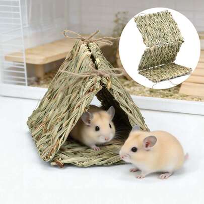 Hamster Hiding Nest Grinding Teeth Weaving Mat Small Pet Habitat Accessories For Hamsters Mouse Guinea Pig Straw Weaving Cage Decoration