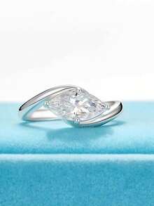 Fashionable White Rotating Elliptical Geometric Ring, Synthetic Cubic Zirconia, Daily Wear & Gift Jewelry For Women - White - View 2