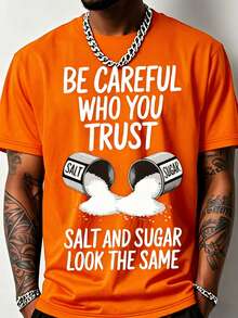 Men's Funny Gym T-Shirt With Salt & Sugar Trust Graphic Print - 200g Heavyweight Cotton Relaxed Fit Breathable Short Sleeve Crew Neck Casual & Workout Shirt For Summer - Salt Shaker Design Fitness Apparel For Salt Lovers (Machine Washable) - Black With White Salt Crystal Print, Loose Fit Outdoor Fitness Top, Geometric Pattern, Adult Men's Fashion, Humorous Salt-Themed Design - quả cam - Xem 12