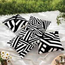 MEMNUN 4pcs Classic Black And White Striped Print Pillow Covers [No Pillow Insert], 17.7*17.7in(45*45cm)/19.69*19.69in(50*50cm)/15.75*15.75in(40*40cm), [Single-Sided Printing] Style Polyester Throw Pillow Covers For Sofa, Bed, Living Room, Bedroom, Car, Office, Hotel Decor, Perfect Gift For Family And Friends, Suitable For All Seasons - Multicolor - View 7