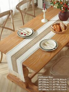 1 件复古钩针亚麻桌旗，带花边流苏，质朴的蕾丝桌面装饰，餐桌保护垫，适用于家庭、派对、婚礼装饰 - 彩色 - 查看 22