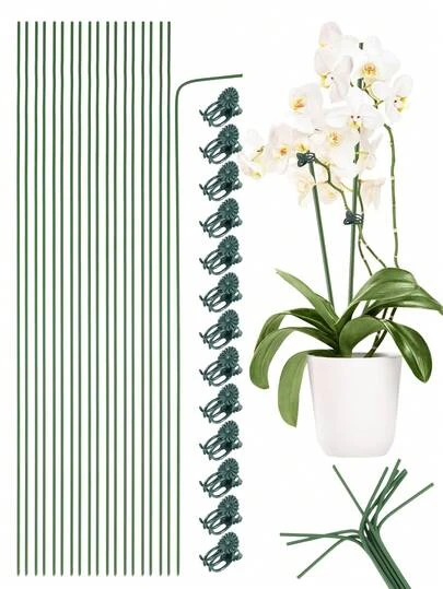 40支装带夹子的植物支撑杆，柔韧可弯曲，适用于花园、番茄、玫瑰、室内外植物、蝴蝶兰、盆栽、花卉、蔬菜、果树等。