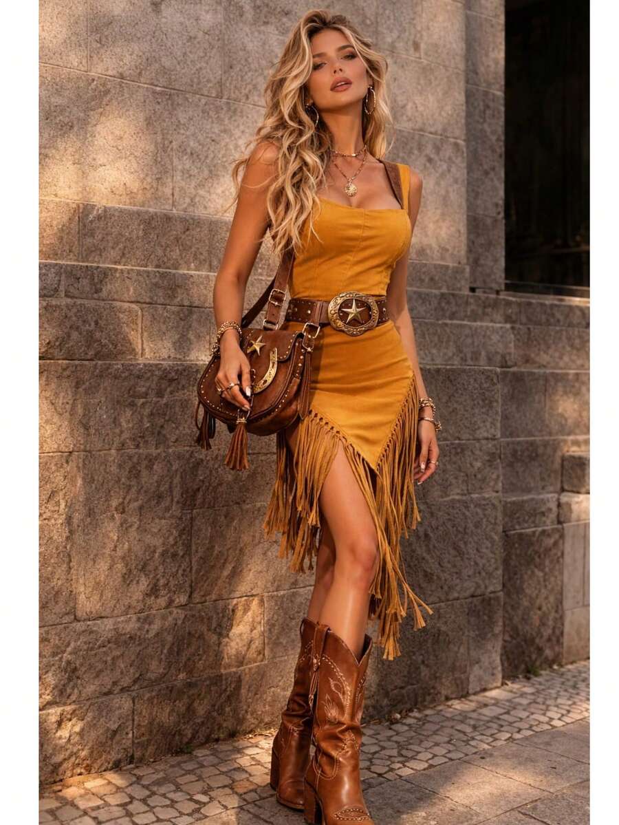FRINGE DRESS FASHION 2025 - Camel - View 1