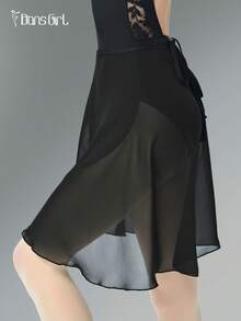 DonsGirl 1 pieza Vestido envolvente de gasa midi para mujer, unicolor, adecuado para actuación de ballet, negro, primavera - Negro - Ver 6