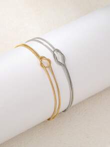 1pc/2pcs Minimalist Elegant Valentine's Day Knotted Snake Chain Unisex Bracelet, Couple Bracelet - Multicolor - View 3