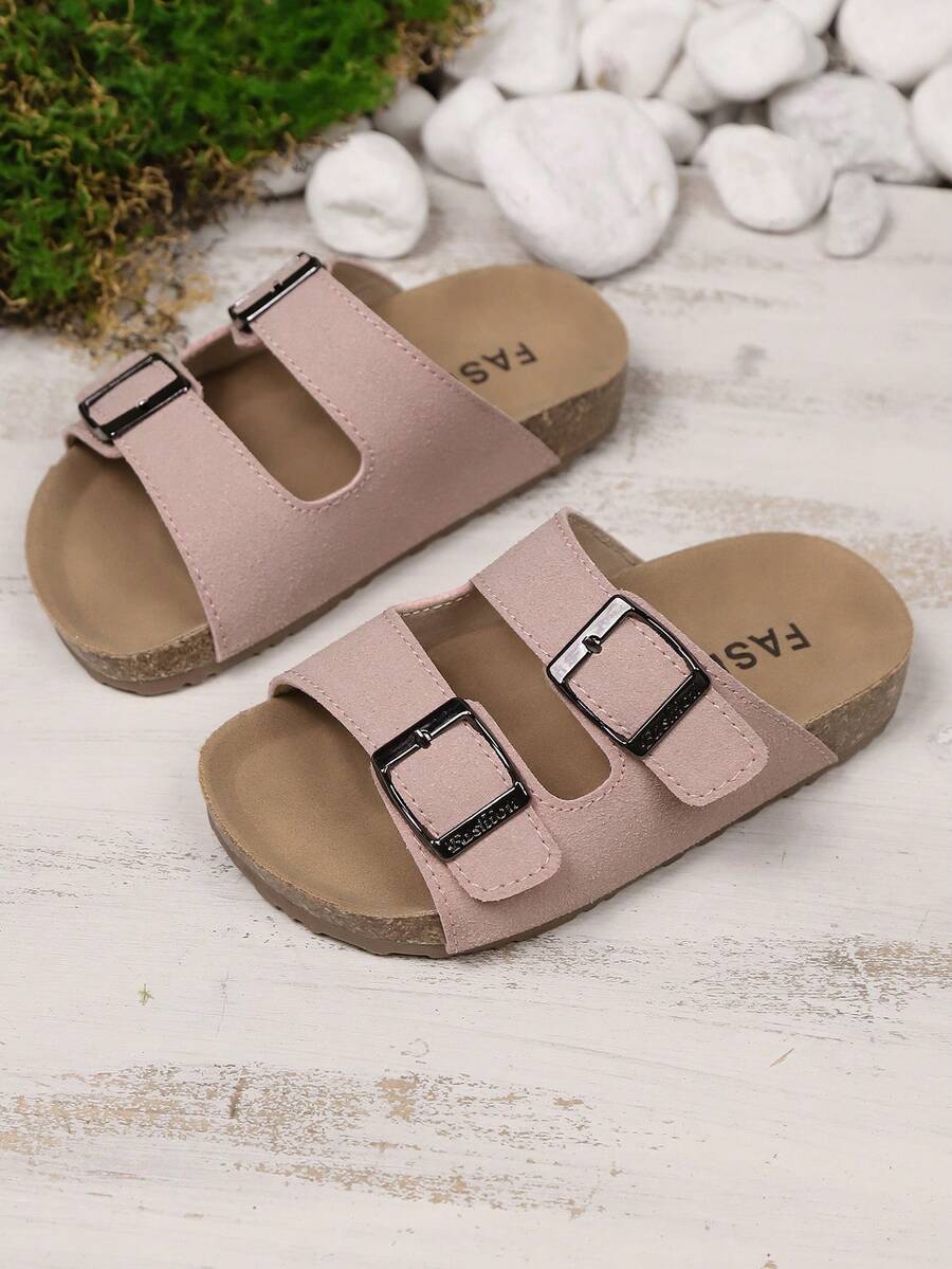 New Summer Kids' Non-Slip Soft Bottom Double Buckle Minimalist Fashion Flat Sandals, Suitable For Beach Vacation - Pink - View 1