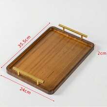 1pc Rectangular Bamboo Tray, Serving Platter, Tea Set Holder, Modern Chinese Style Wooden Tray With Handle, Suitable For Home, Hotel, Tea, Dessert, Coffee - Wood Color - View 9