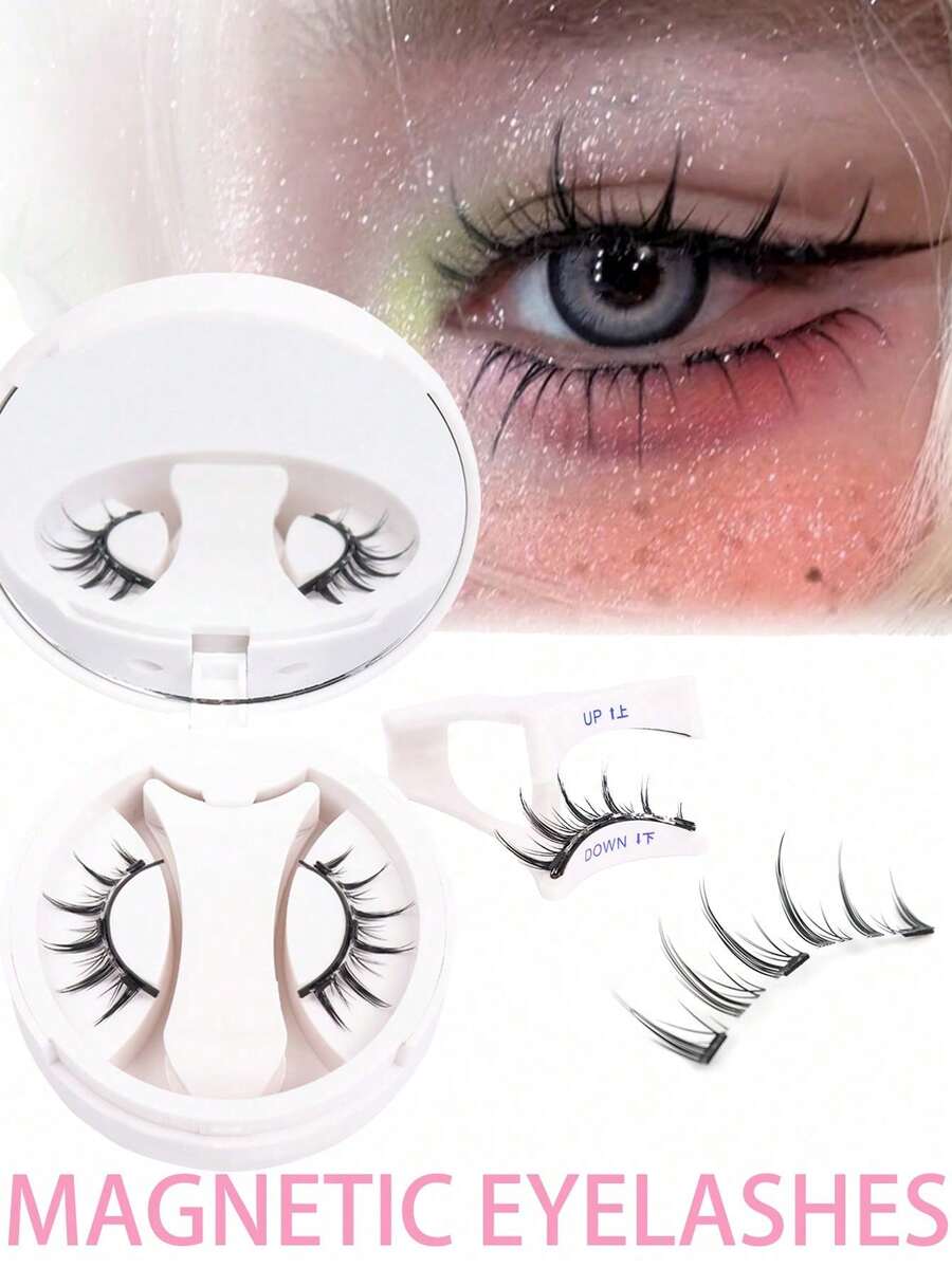 1 Pair Manga Style Magnetic False Eyelashes Kit With Professional Applicator Tweezers Resuable Glue-Free Manga Fake Eyelashes Natural Long Fluffy Faux Mnk Soft Hair Light Eye Makeup Tool 4-14mm