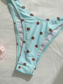 New Fashionable Sexy Polka Dot Print Strapless Detachable Strap Bikini Swimwear For Women, Beach Party Summer Vacation - Mint Blue - View 5