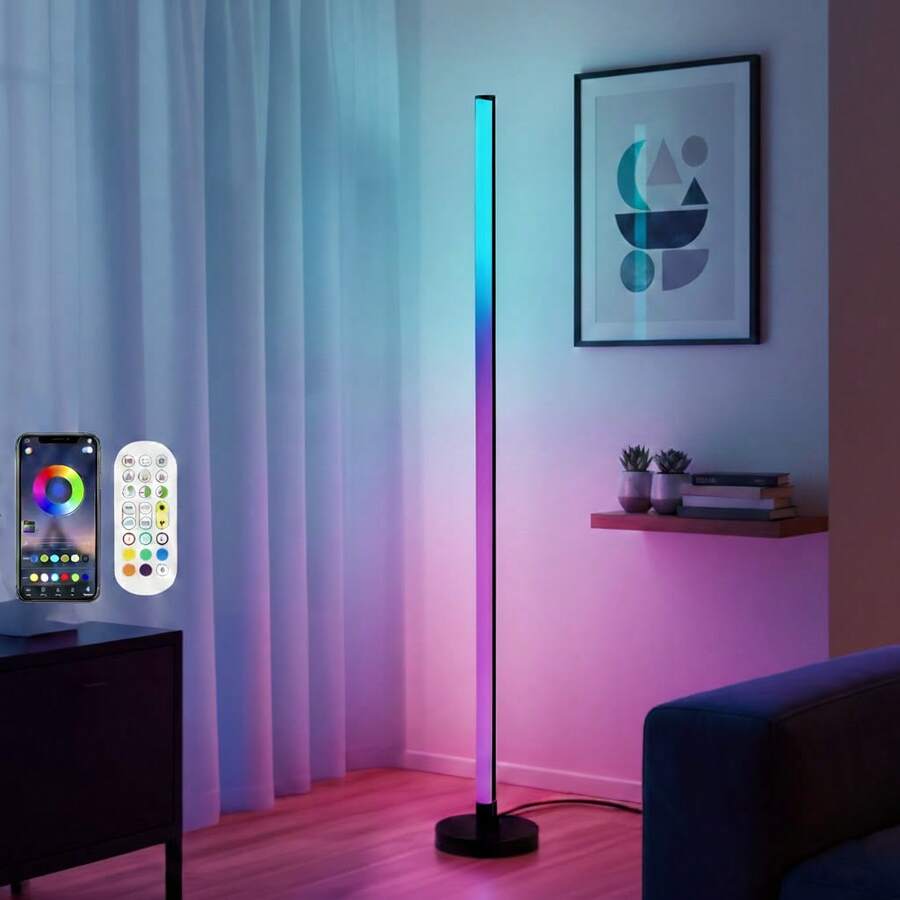 Lampara de Piso LED Inteligente Lampara de Pie con Control Remoto y Aplicación,RGB Lámpara de Pie Fancy leds DIY Iluminación Ambiental LED es Adecuada para Sala Recamara Sala de Juegos Gamer - RGB - Ver 1