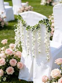 1套/10枝 190厘米/74.8英寸 蓝色、紫色、白色紫藤花吊饰，人造花环，适用于婚礼拱门、派对、家居装饰、节日礼物、婚礼装饰、房间装饰、情人节、生日、毕业典礼等场合。 - 白色 - 查看 10