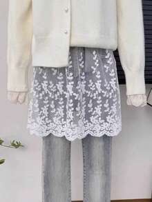 Women's Embroidered Lace Short Skirt, All-Season Fashion Half Skirt, Versatile Layering Piece For Leggings, Sweatshirts & Sweaters - Multicolor - View 3