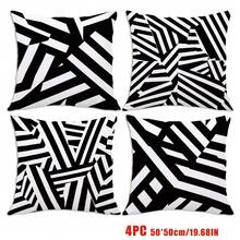 MEMNUN 4pcs Classic Black And White Striped Print Pillow Covers [No Pillow Insert], 17.7*17.7in(45*45cm)/19.69*19.69in(50*50cm)/15.75*15.75in(40*40cm), [Single-Sided Printing] Style Polyester Throw Pillow Covers For Sofa, Bed, Living Room, Bedroom, Car, Office, Hotel Decor, Perfect Gift For Family And Friends, Suitable For All Seasons - Multicolor - View 12
