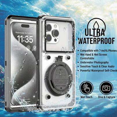 防震防水手机包 6.9英寸通用防水潜水手机壳 触屏支架 适用于所有手机 专业水下摄影 全身保护 春季礼物