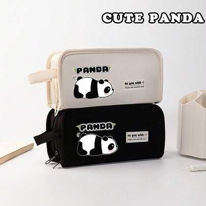 Panda Cute Cross-Border Exclusive Japanese And Korean Style Macaron-Colored Transformable Pencil Case With Large Capacity. Upgraded Stationery Box, Gift For And Students. Can Also Be Used As A Purse. Minimalist Storage Bag For Boys And Girls. Back To School,Pencil Pouch,School Bag