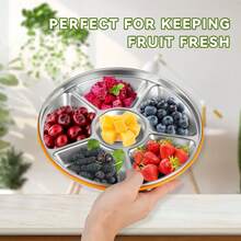 Motith Divided Serving Tray With Lid - Stainless Steel 10-Inch 6-Compartment Divided Snack/Vegetable/Fruit Tray For Christmas Parties, Snackle Box & Platter Container - Silver - View 7