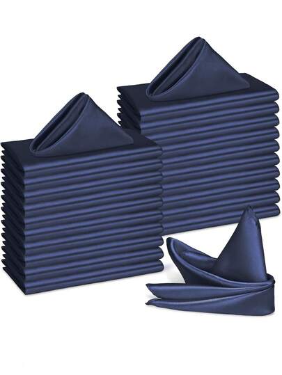 Navy Blue Shiny Soft Satin Banquet Table Napkin, Home Kitchen Hotel Party Birthday Decoration
