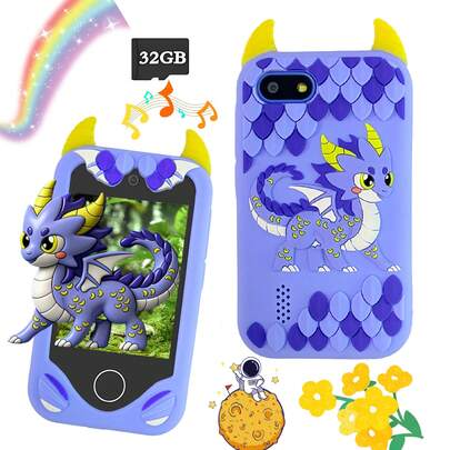 2.8" HD Screen Kids Educational Toy Phone, Dual Cameras For Selfie Video, 32GB Storage Card, ABC Learning, Flashlight Alarm Clock, Long Battery Life, Cartoon Silicone Shockproof Case, 2026 New Gift For Boys & Girls