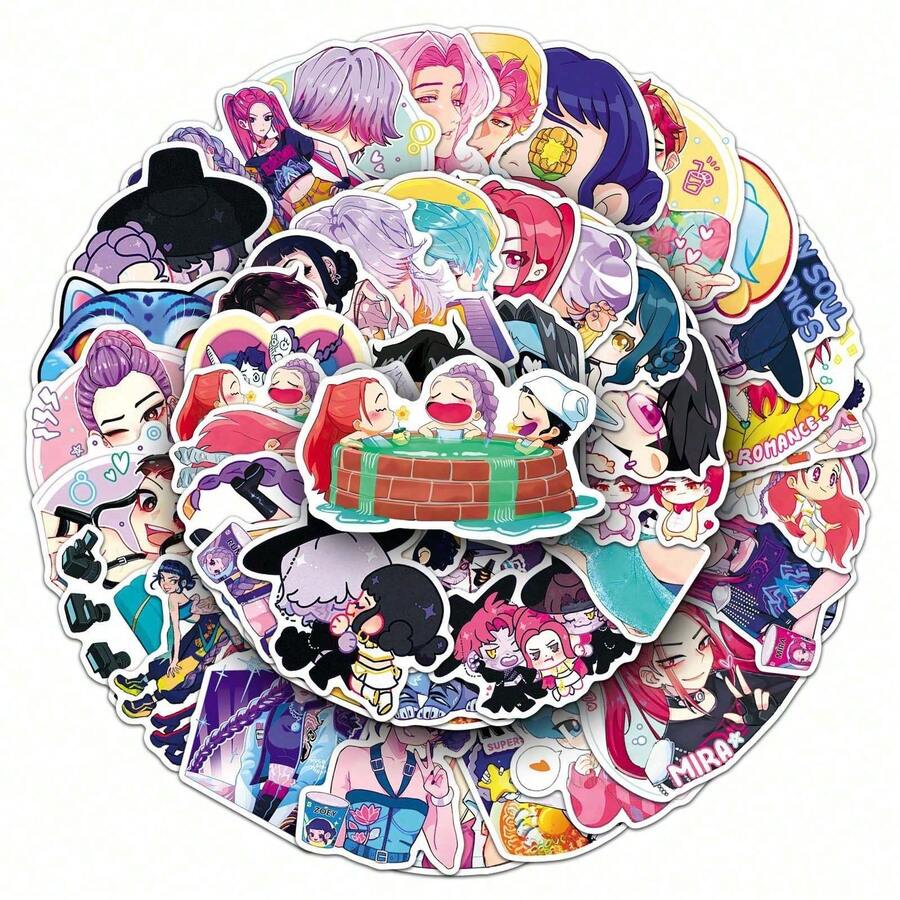 50张卡通动漫贴纸，K-Pop女团贴纸，动漫人物贴纸，儿童贴纸，防水DIY创意贴纸，适用于滑板、行李箱、笔记本、水瓶等，圣诞小礼物，剪贴簿用品，文具趣味贴纸 - 1 Set - 查看 1