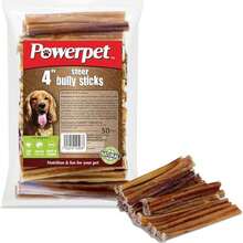 PowerPet Bully Sticks Naturales para Perros 4 u2013 50 Unidades | 100% Res, Premio Saludable Alto en Proteína, Bajo en Grasa, Larga Duración - Blanco - Ver 1