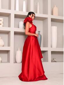 Long Dress With Flower For Graduation, Party, Wedding, Evening. - Rojo - Ver 2