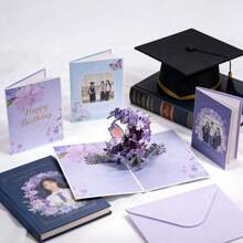 Thiệp chúc mừng gấp 3D với bó hoa tím và bướm, thích hợp cho sinh nhật, ngày lễ, đám cưới, Ngày Valentine, Giáng sinh, Lễ Tạ ơn, kỷ niệm, lễ tốt nghiệp, Eid và các dịp khác. - Mảnh duy nhất - Xem 6