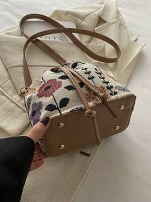 Mini Floral Drawstring Bucket Bag, Versatile Shoulder/Crossbody/Backpack Bag For Party & Casual Wear - Beige - View 11