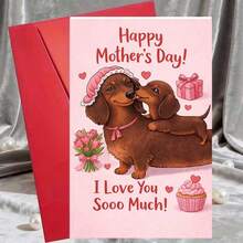 1pc Mother'S Day Card | Cute Dachshund Dog Love Theme With Pink Hearts, Flowers, Cupcake | Sweet I Love You Message | Blank Inside | Romantic And Fun For Wife, Sister, Friend, Pet Lover | Unique Holiday Present Idea | Made Of Paper - Multicolor - View 11