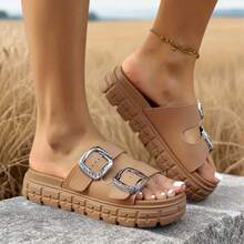 FZY 2026 Spring New Women's Plus Size Wide-Waist Sandals, Waterproof, Non-Slip, Thick Sole, Height Increase, Letter Print, Tower Buckle Design, Casual, Comfortable, And Versatile Beach Shoes, Easter Fashion Item - Women's Casual Sneakers - 橘色 - 查看 5