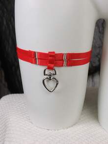 1PC Red Double Layer Thigh Garter With Heart Lock Charm – Y2K E-Girl Body Jewelry For Festival & Nightwear - Red - View 6