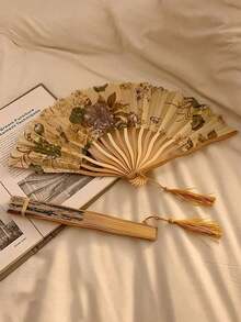 Folding Bamboo Fan For Girls With Tassel & Flowers, Chinese Traditional Costume Dance Prop Vintage,Girls' Bamboo Folding China-Chic Small Fan Tassel Flower Props Costume Ancient Costumedance Bamboo Fan,Elegant, Comfortable And Gorgeous Style,Photography Props Can Be Carried And Folded With You In Summer,For Weddings,Gift,Wedding Parties,For Parties, Proms, Outings - A - 查看 8