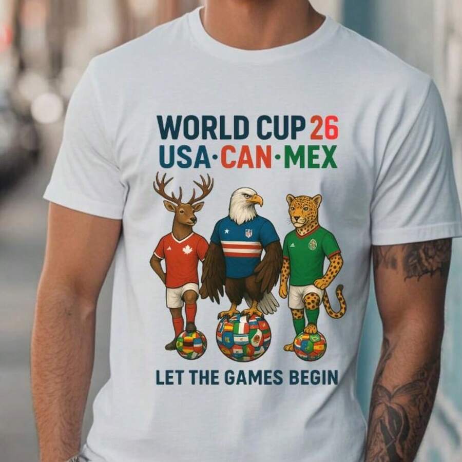 World Cup 26 Mascots Tee ,Usa Can Mex Soccer Tournament Shirt, Canada Mexico USA Tee ,Soccer Fan Gift , World Cup 2026 , Sport Fan Graphic - 白色 - 查看 1