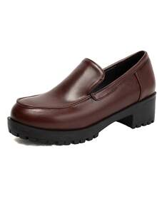 Women's Brown Oxford Shoes With Molded Soles, Low Vamp Thick Soles, Fashion Minimalist Elegant Commuting Casual Round Toe Thick Heel Mary Jane Shoes, Versatile Pair With Dresses - Brown - View 6