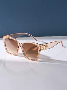 Gafas de sol de plástico con marco cuadrado grande de estilo retro color champán, decoración clásica para deportes al aire libre, ciclismo, viajes, playa, conducción, pesca, protección UV de verano - Champán - Ver 4