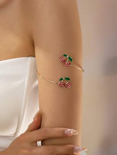 سوار معدني بنقش الكرز، مجوهرات جسم بنمط الكرز للنساء في الربيع/الصيف قطعة واحدة
