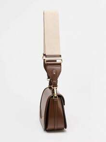 Wide Adjustable Shoulder Strap; Metal Buckle Closure; Mixed Material Design - Coffee - View 6