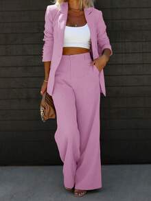 Women's Solid Color Slim Fit Formal Suit Set, One Solid Color, Suitable For All Seasons, Suitable For Parties, Dances, Parties, Birthday Parties, Cocktail Parties, Beer Festivals, Vacations, Fashion Shows - Màu Hồng baby - Xem 2